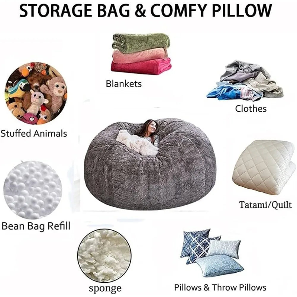 Giant Bean Bag Chair for Kids Adults, 6ft 7ft Bean Bag Chair (No Filler) Washable Jumbo Bean Bag Sofa Sack Chair Large Lounger F