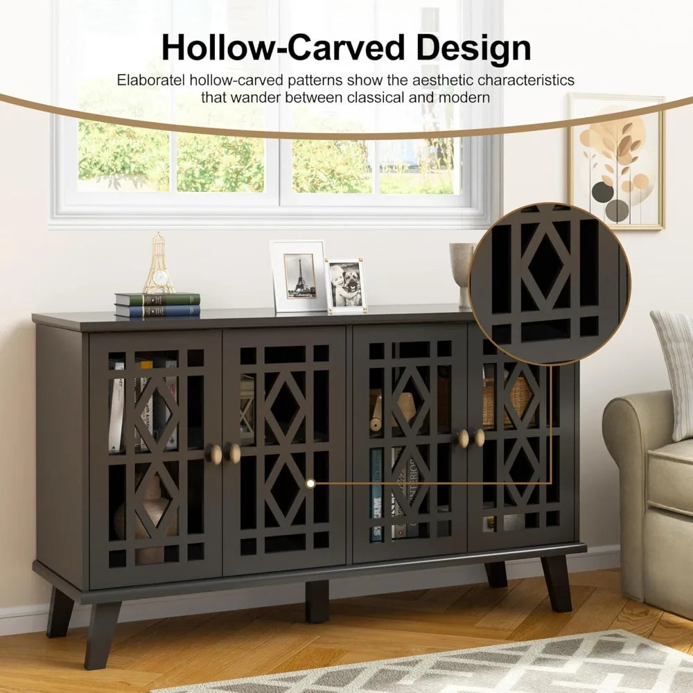52" Buffet Cabinet with Storage,Sideboard with 4 Doors, Skeletonized Coffee Bar with Storage, Sideboard Cabinet for Dinning Room