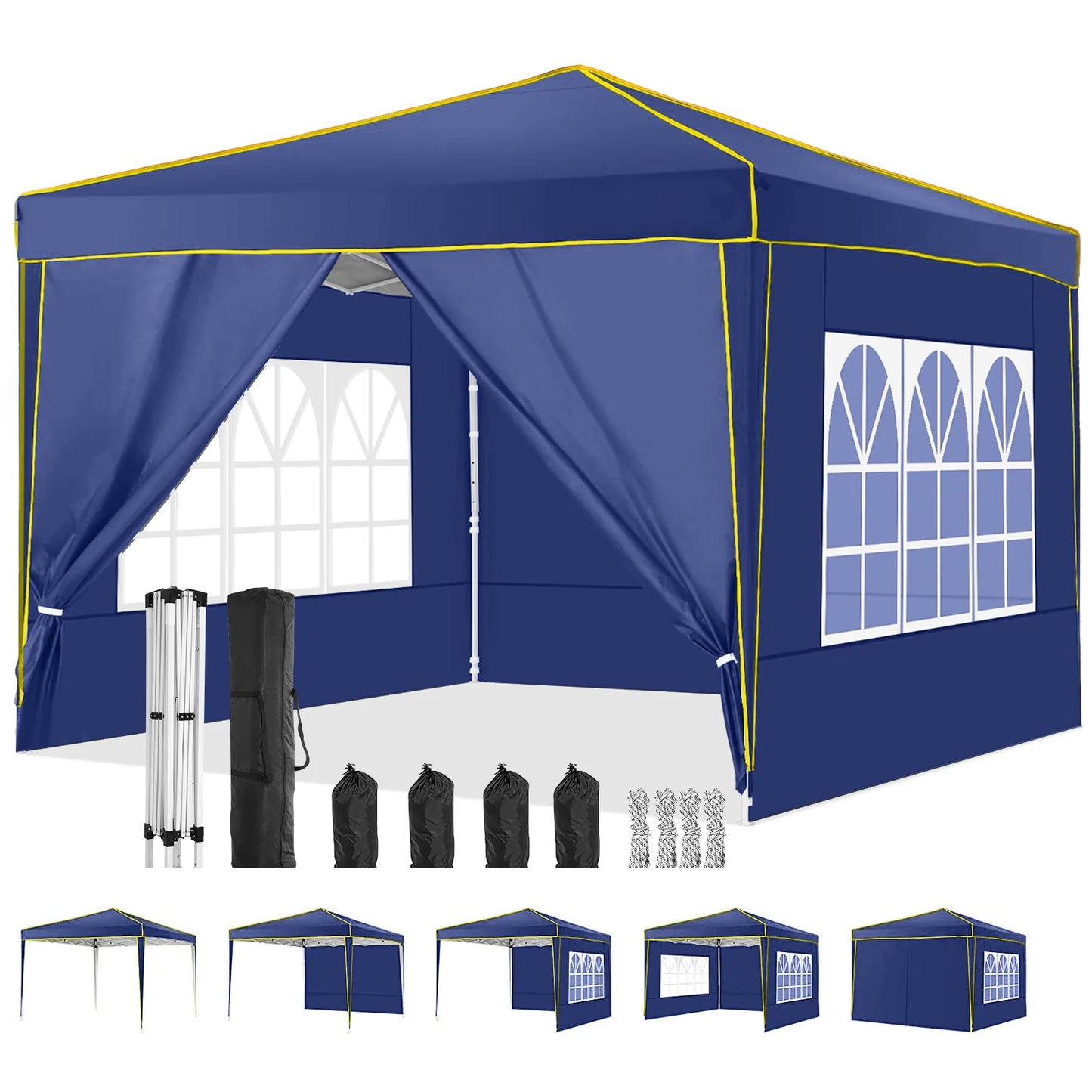 Canopy 10x10 Pop Up Canopy with 4 Removable Sidewalls,10x10 Tent for Parties Waterproof Wedding Event Canopy,Gazebos with Window