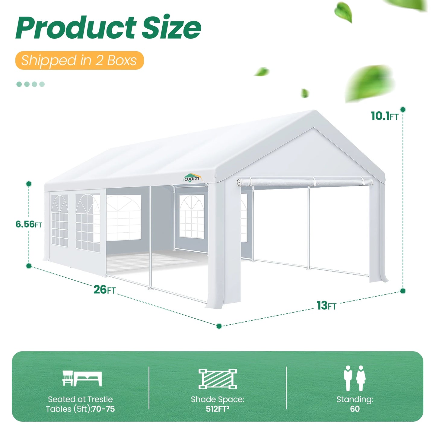 13x26 Party Tent Heavy Duty, 13x26 Tent with Removable Sidewalls & Built-in Sandbags, Wedding Tent, Easy to Set up, UV 50+,