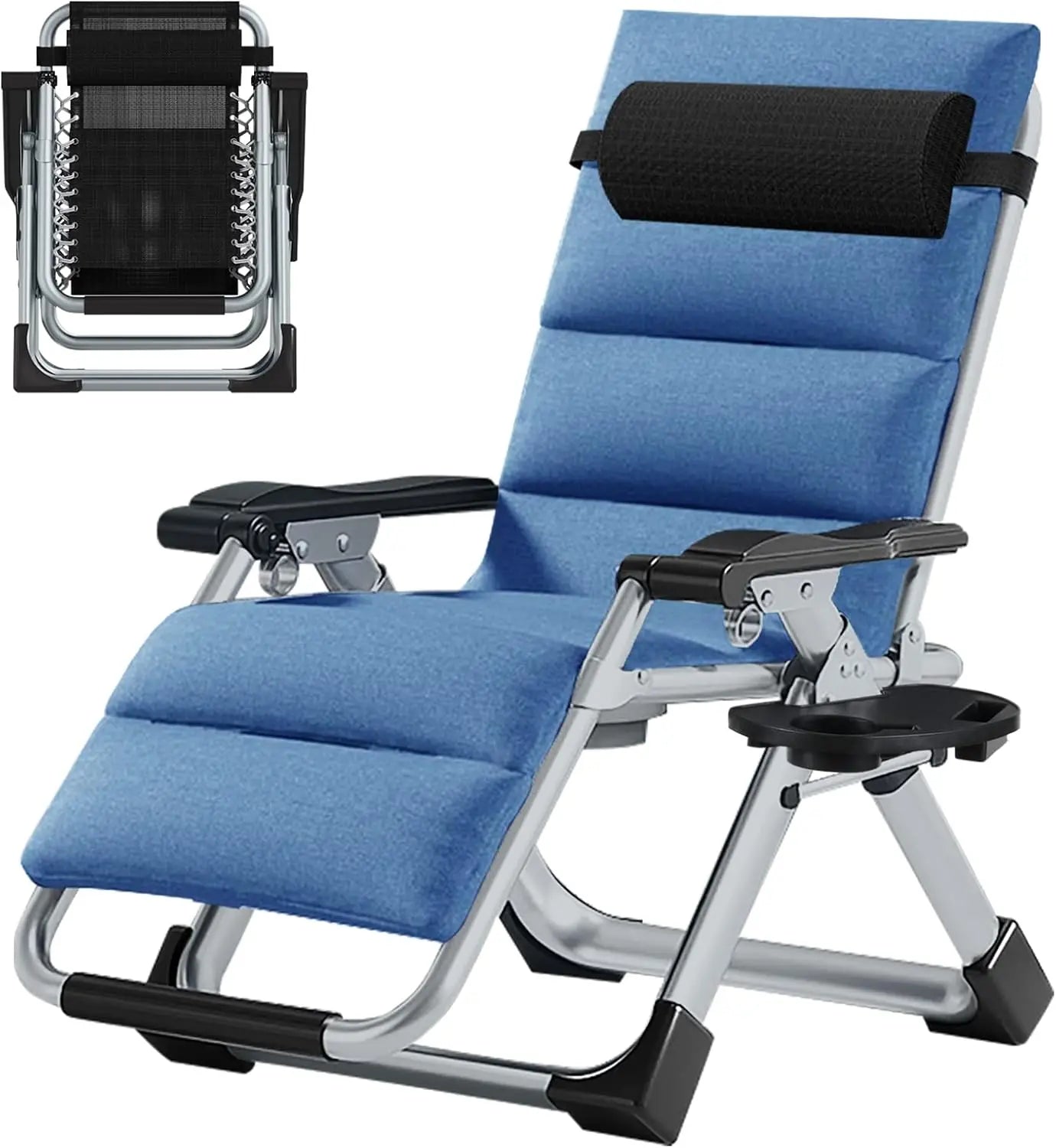 Zero Gravity Chair, Reclining Lounge Chair with Removable Cushion & Tray for Indoor and Outdoor, Patio Recliner Folding Reclinin