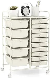 15-Drawer Rolling Storage Cart, Multipurpose Movable Organizer, Utility Cart for Home, Office, School, Macaron Color