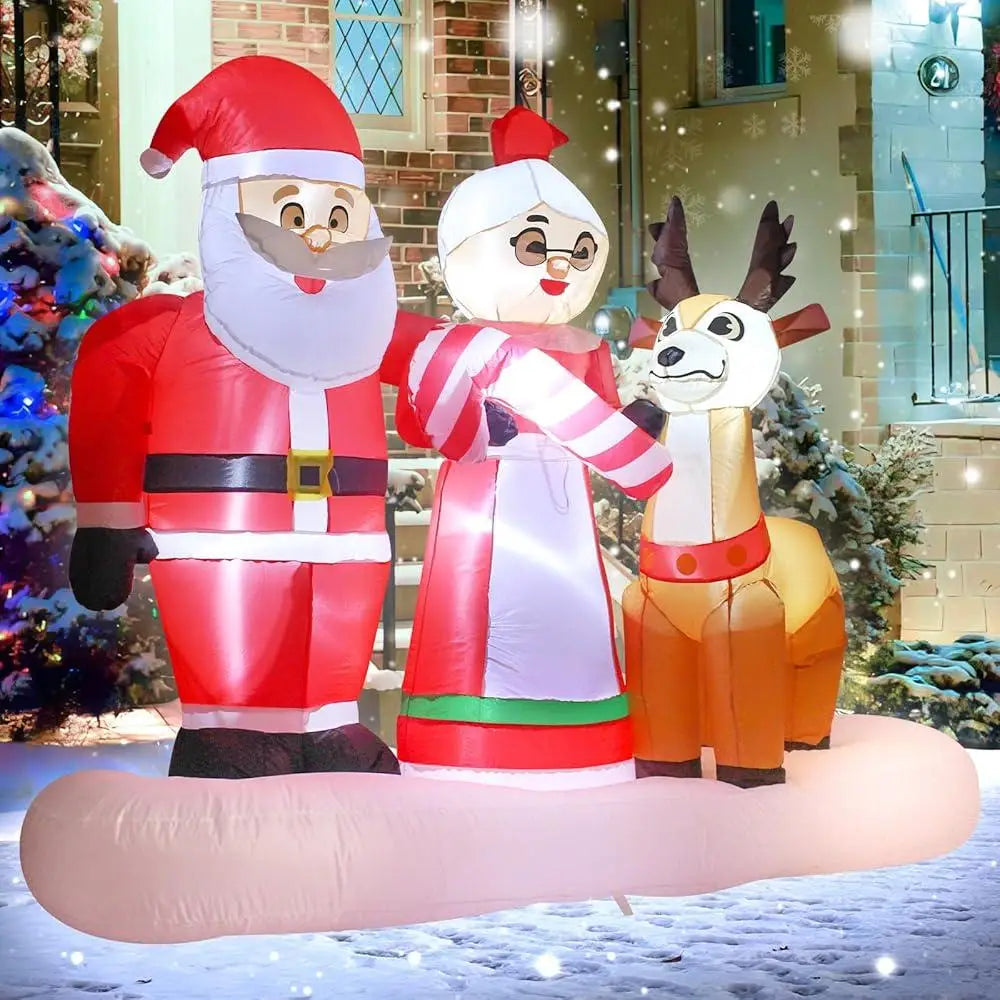 7ft Inflatable Santa Claus Mrs Claus Reindeer LED Lights Outdoor Christmas Decoration Holiday Yard Ornament Easy Setup Weather
