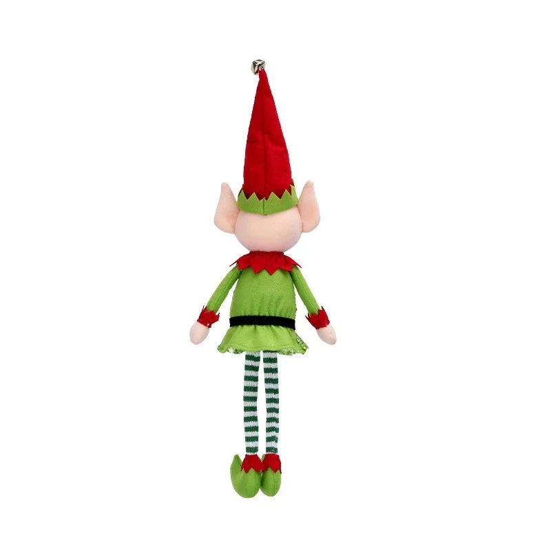 SCEINRET Christmas Elf Doll Stripe Print Plush Doll with Santa Hat and Booties Funny Figurine Decorations
