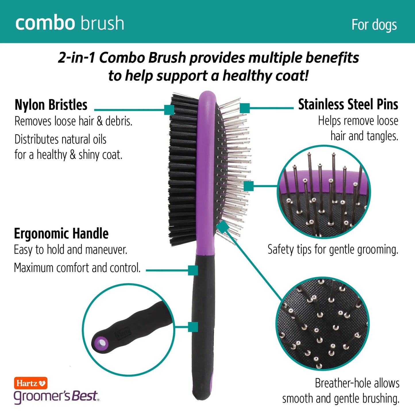 Groomer's Best Combo Brush for Dogs - Dual Action Tool