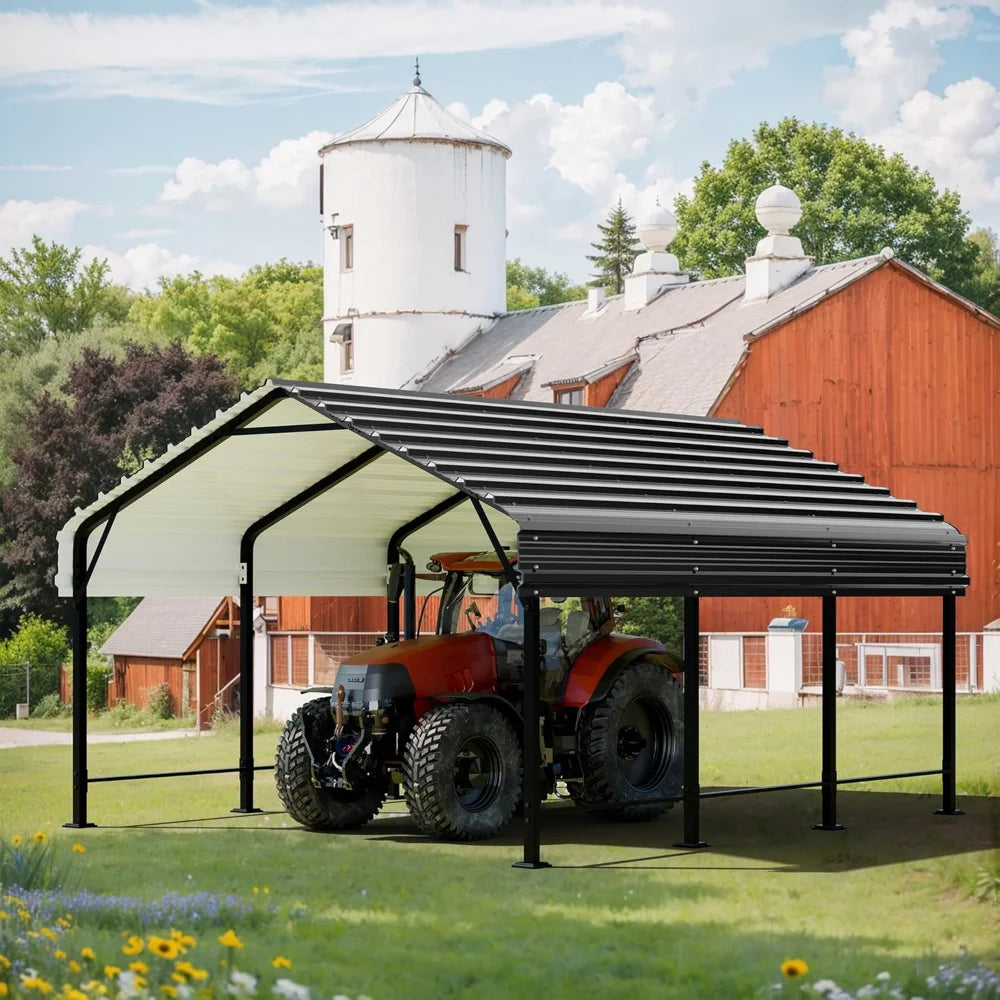 12X15 FT Carport, Heavy Duty Carports Canopys with Galvanized Steel Roof and Frame, Metal Carport Upgraded Extra Large Garage