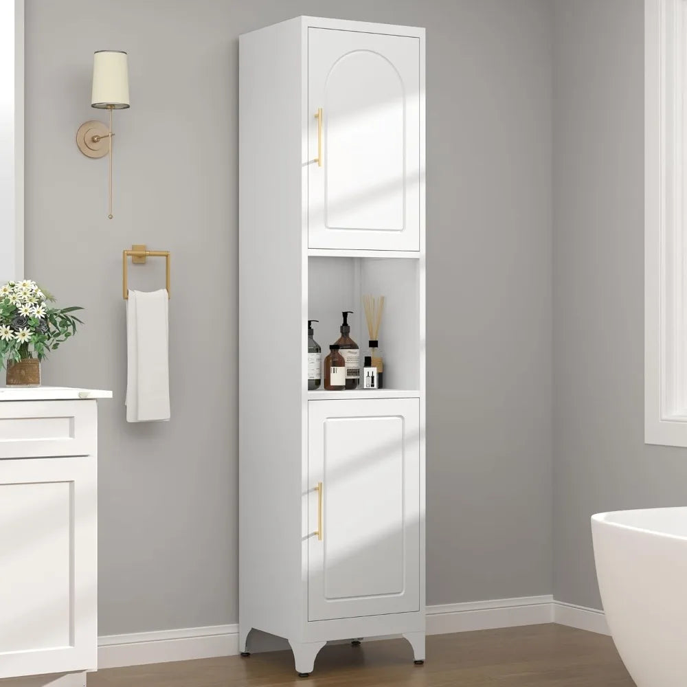 Tall Bathroom Storage Cabinet,Metal Freestanding Storage Cabinet with Doors and Shelves,Slim Bathroom Cabinets,