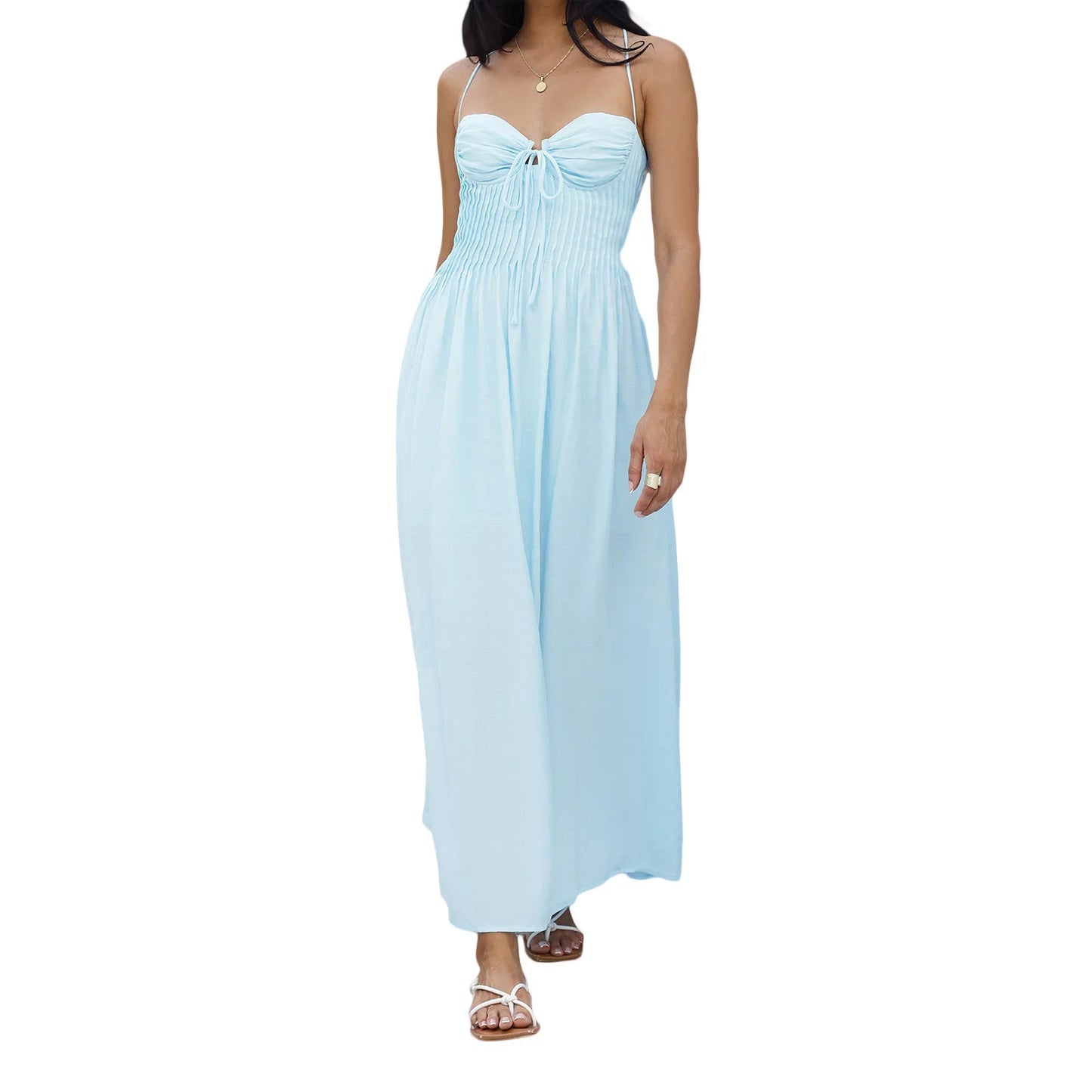 Elegant Floral Print Maxi Dress with V-Neckline and Adjustable Spaghetti Straps Boho Chic Summer Beach Dress for Women