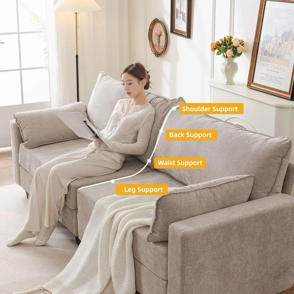 Modular Loveseat Sofa With Storage Seats, Deep Cushions And Throw Pillows