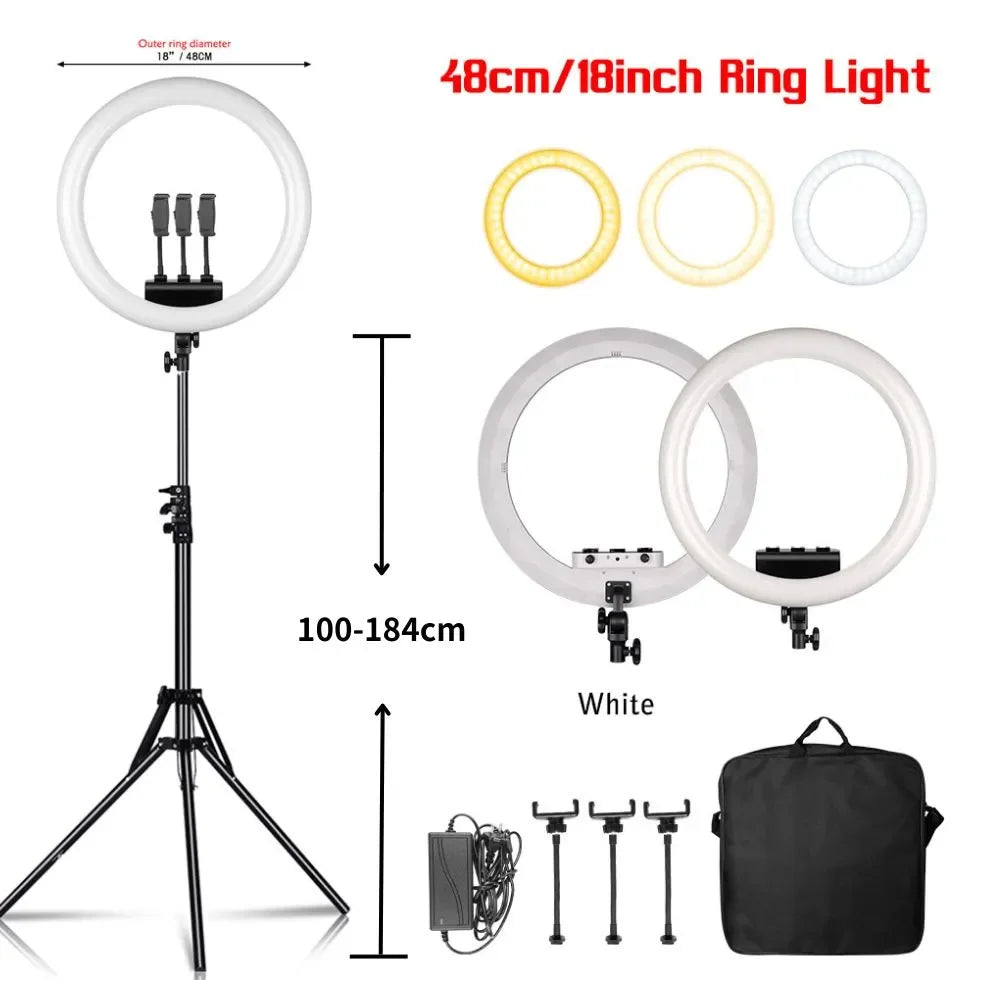 18 Inch UltraThin Ring Light LED Selfie Video Lamp With Tripod Stand Phone Clip For YouTube Live Light Photo Photography Studio