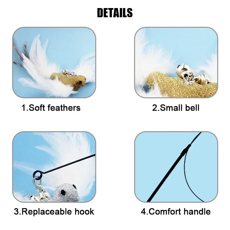 Pet Head Rod Wire Toys Cat Cat Funny Interactive Cat Accessories Stick Replaceable Bell Fish Fishing Feather Funny Rod Teaser