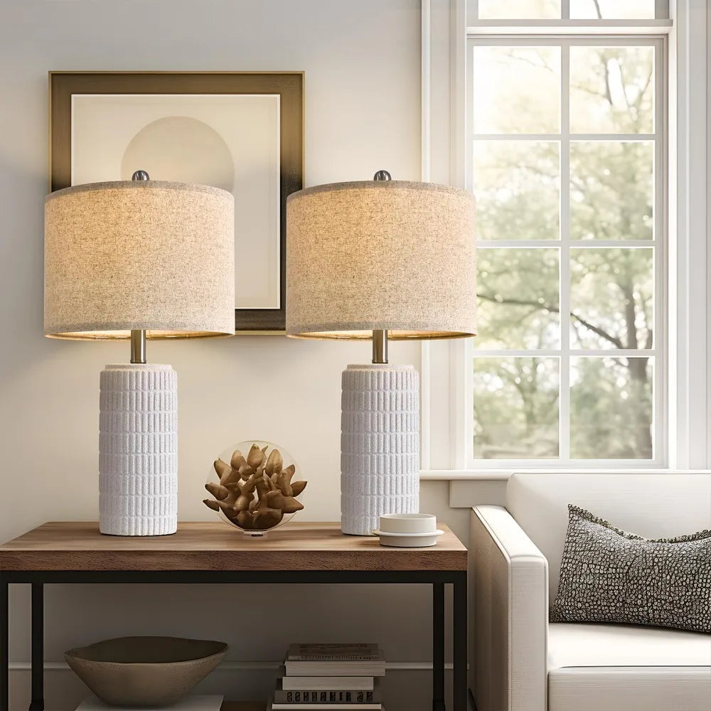 PoKat 23" Table Lamp, Farmhouse Bedside Lamps for Bedroom Set of 2, Ceramic End Table Lamps for Living Room, Traditional Nightst