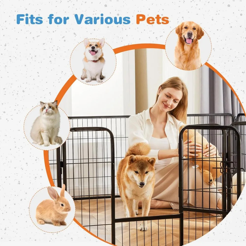 Dog Playpen Indoor - Pet Fence Exercise Pen for Yard Gate 16 Panels Foldable Puppy Playpens with Doors Metal Dog Pen