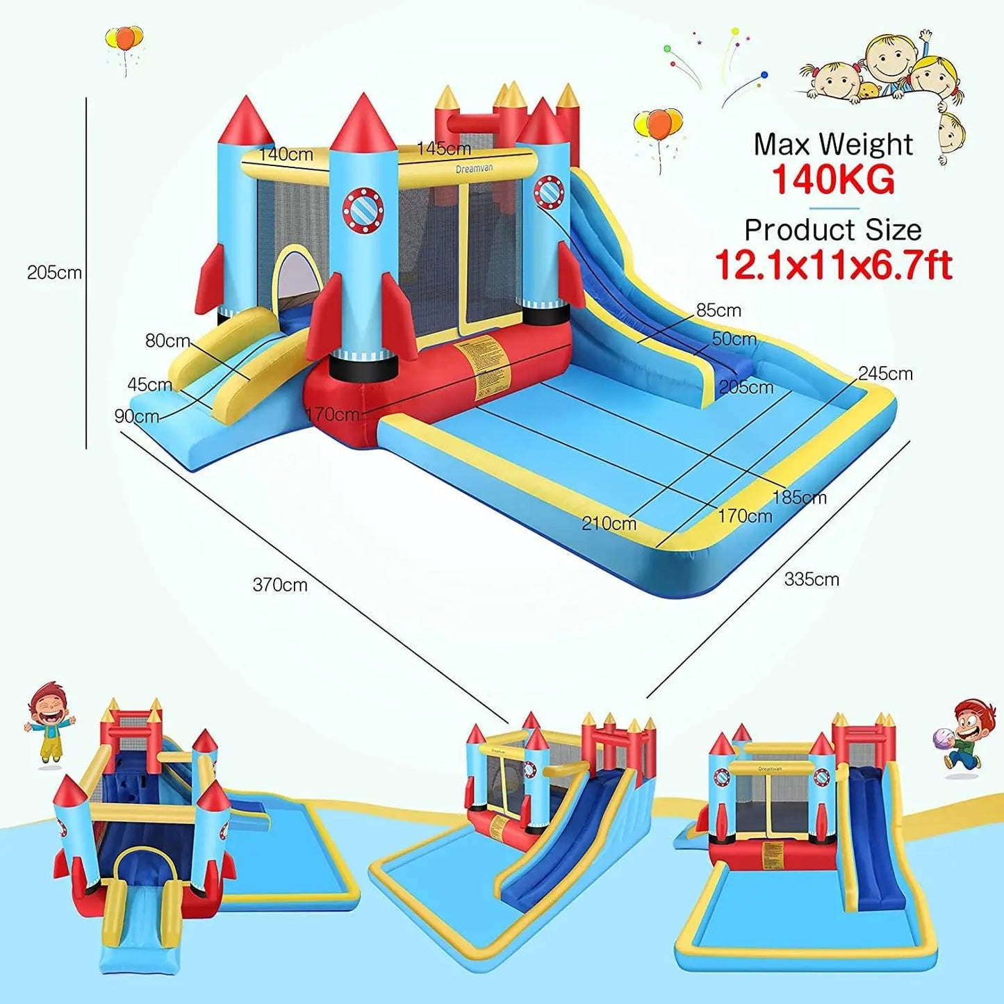 Bounce House,Inflatable Bounce Castle with Blower for Kids 3-12,Outdoor/Indoor Bouncy House Water Park for Backyard with 2 Splas