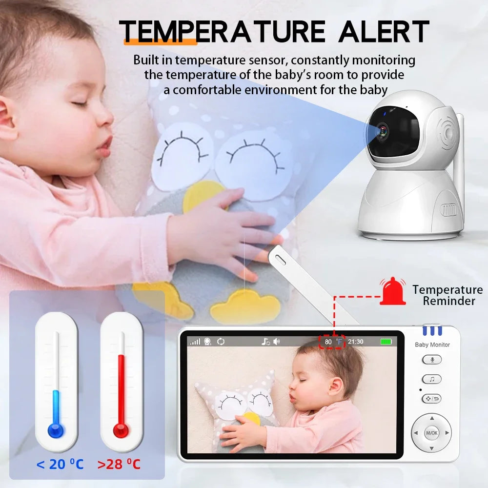 5.0'' Electronic Baby Monitor With Pan-Tilt-Zoom Camera With Stand Battery IPS Screen Wireless Babysitter Video Audio Baby Nanny