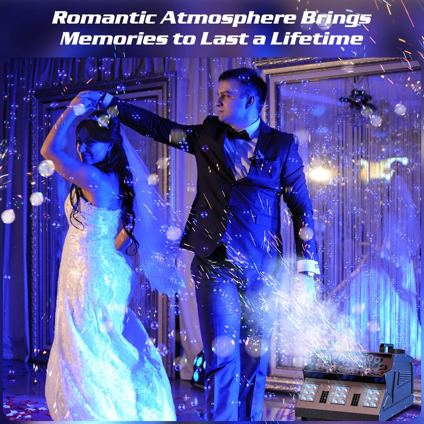 Yiflamefly 1500W Bubble Fog Machine 8 RGB 3IN1 LED Smoke Bubble Machine DMX Stage Light with Remote Control For DJ Wedding Party