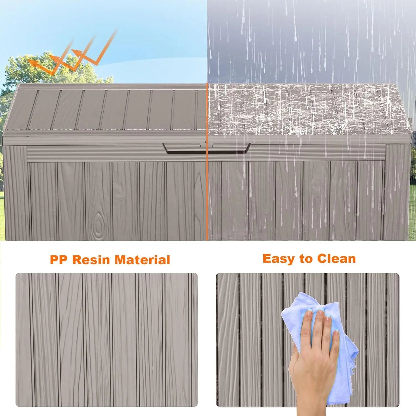 75 Gallon Resin Deck Box, Lockable Patio Outdoor Storage Box for Furniture, Garden Tools and Tools Storage