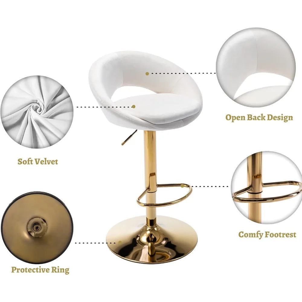 Counter Height Bar Stools Set of 4 Swivel Barstools with Low Back Modern Adjustable Bar Chairs with Gold Base Upholstered