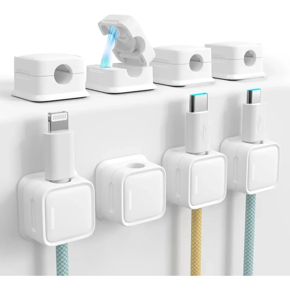 8-pack magnetic desk cable clamp management, strong adhesive wire charger holder for the nightstand