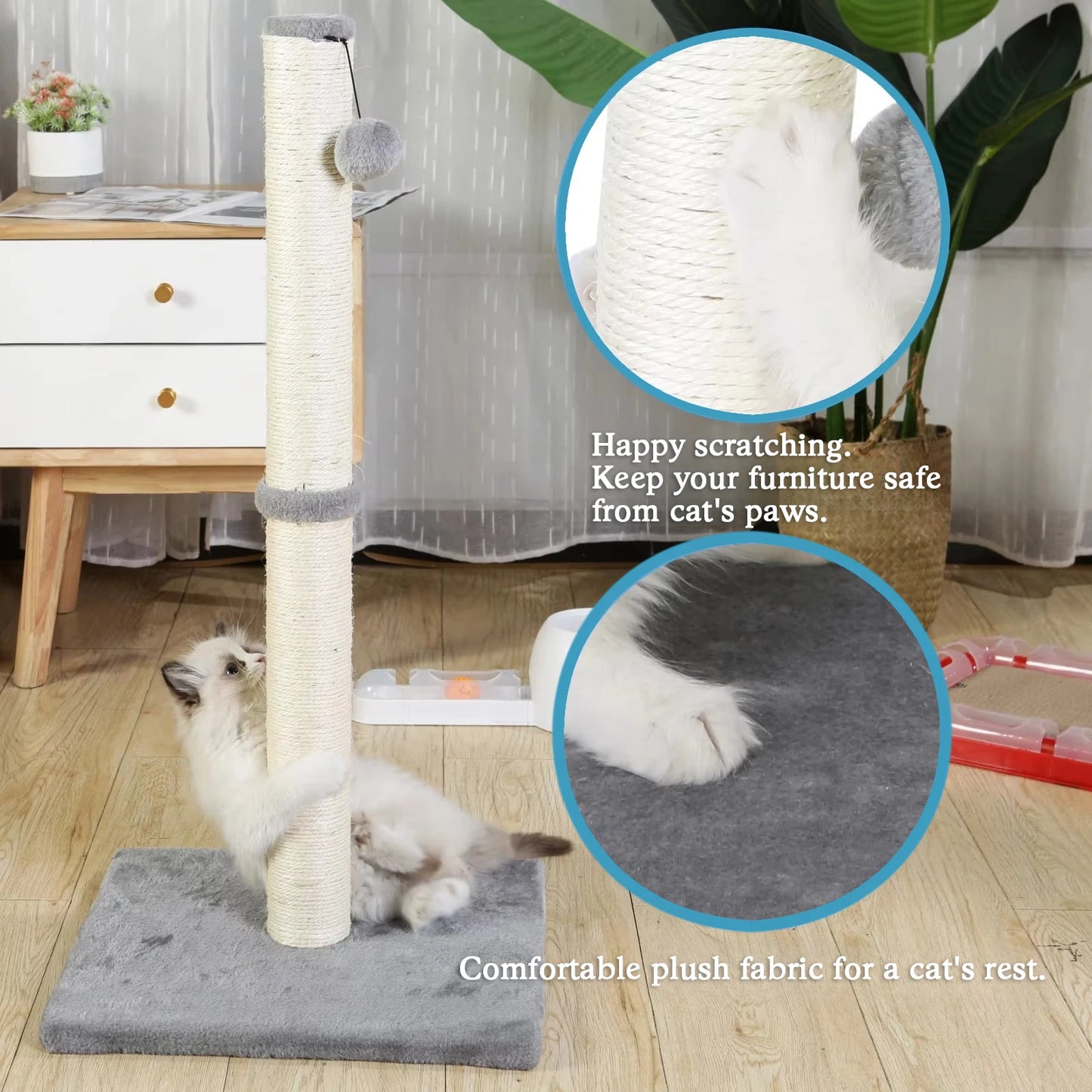 Tall Cat Scratching Posts For Indoor Cats And Kittens Cat Scratchers With Dangling Ball Vertical Scratcher With Premium Sisal