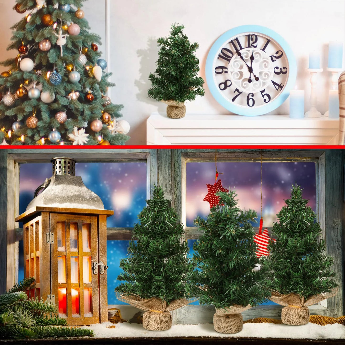 6pcs Mini Christmas Tree With Burlap Base 20cm small trees Decor Desktop Window Display Home Party Christmas Holiday Decoration
