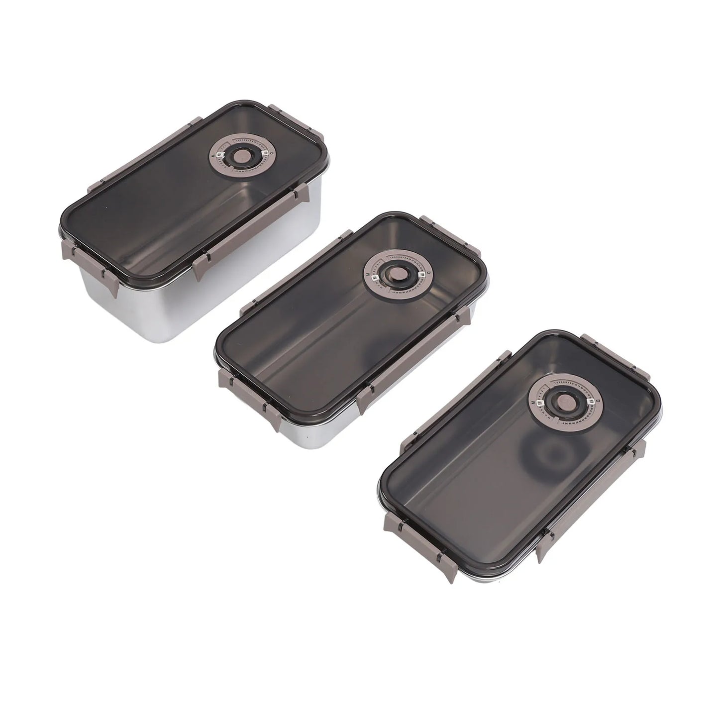 3pcs Stainless Steel Crisper Professional High Capacity Airtight Microwaveable Fridge Food Storage Container