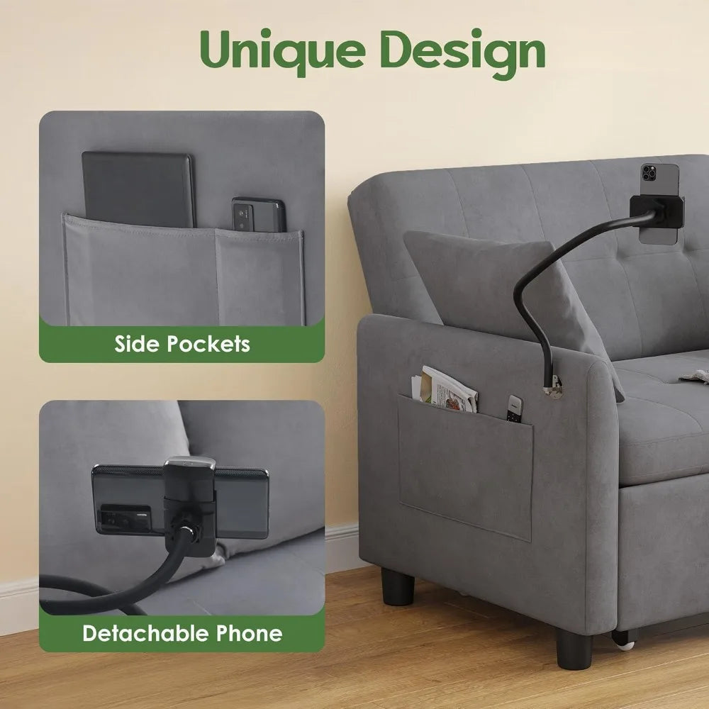Sleeper Sofa Bed, 3 in 1 Convertible Sleeper Couch Bed Pull Out, Small Loveseat Sleeper Sofa, Futon Sofa Bed Full Size, 46" Velv