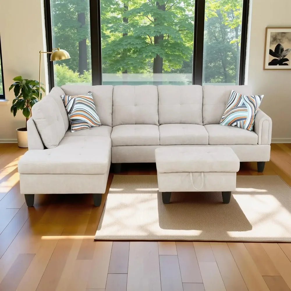 Oversized Sectional Couch, L Shaped Couch with Storage Ottoman, Modern Modular Sofa with Deep Seat, Sectional Couches for Living