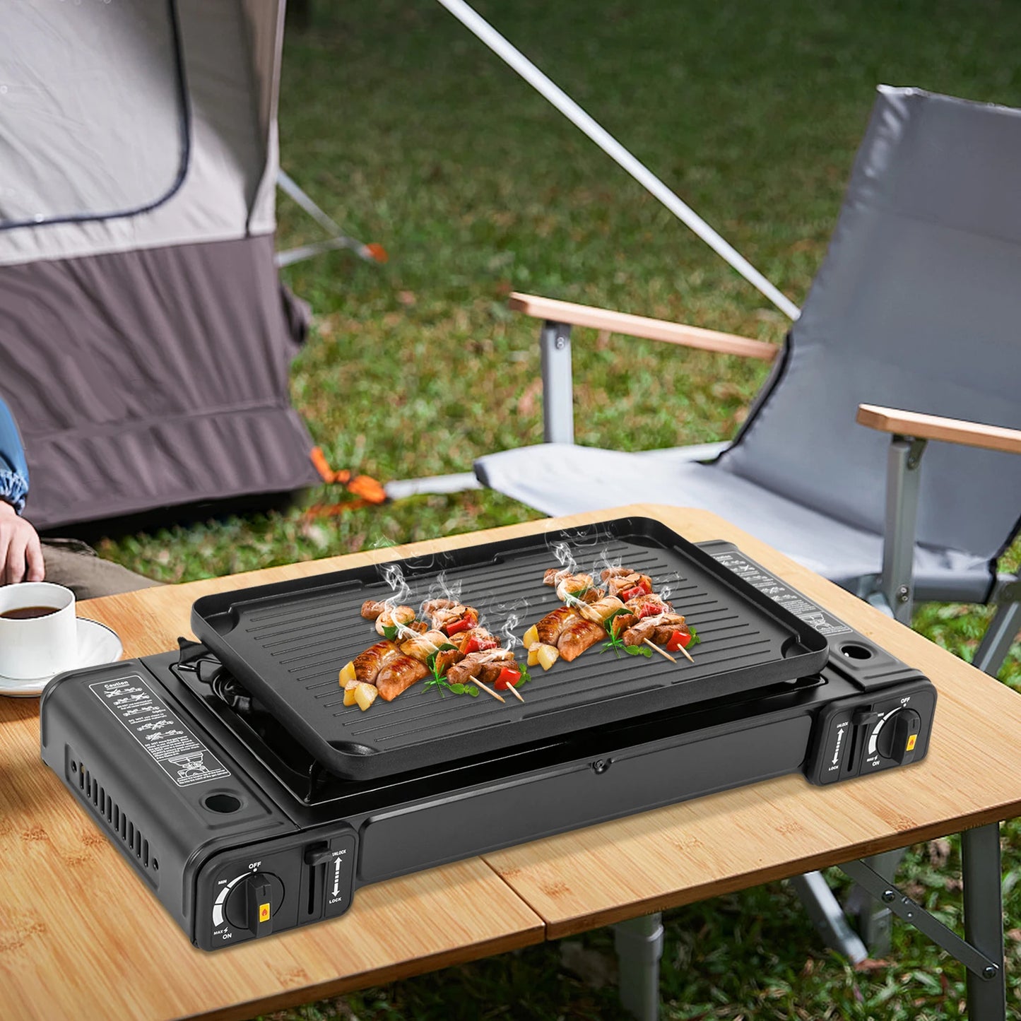 Double Head Barbecue Gas stove with Baking Tray Home Application Home Outdoor