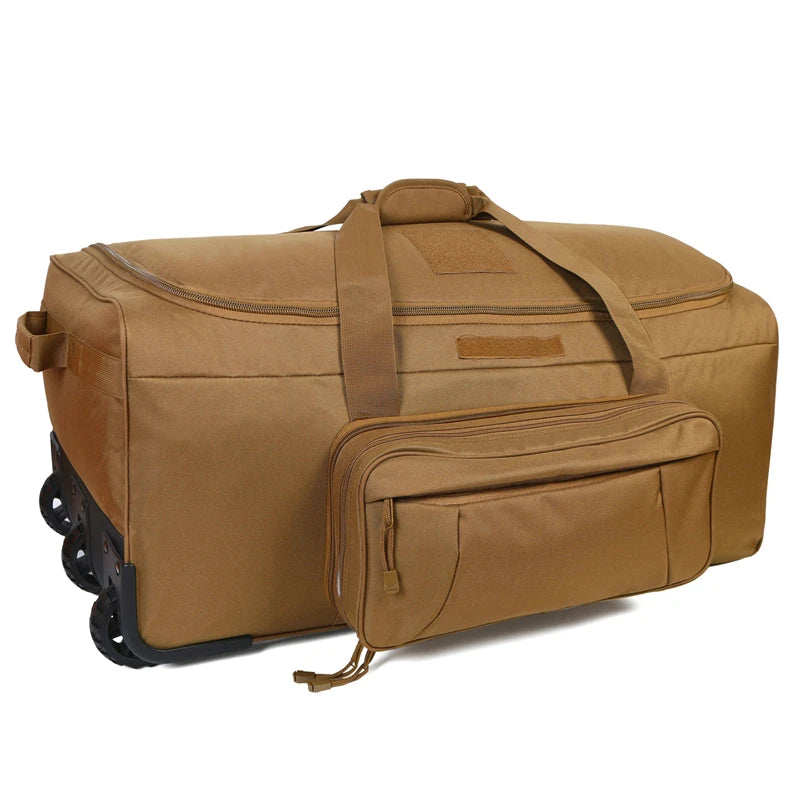 Large Capacity Military Tactical Travel Bag Wheeled Deployment Trolley Duffel Bag Heavy-Duty Camping Hiking Running Trekking