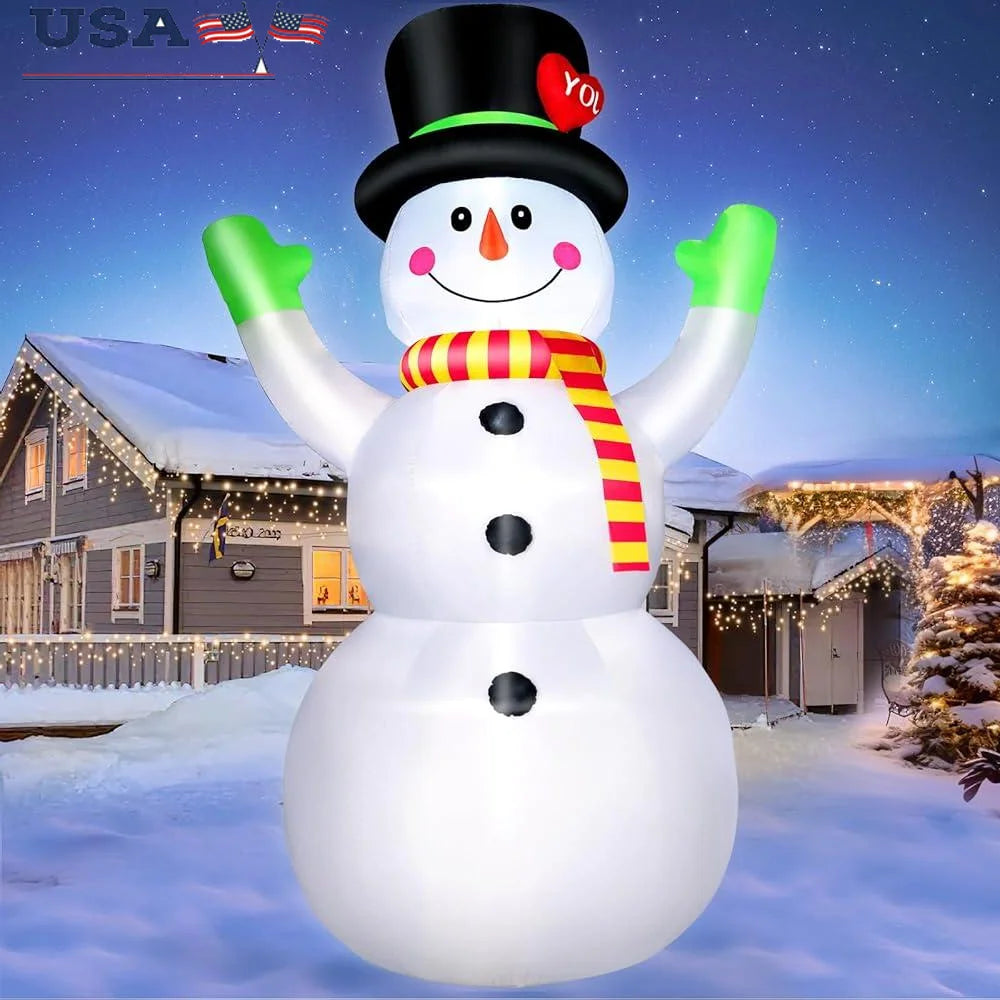 10FT Christmas Inflatable Snowman with Magic Hat LED Light Outdoor Decorations Blow Up Snowman Yard Holiday Decor Durable