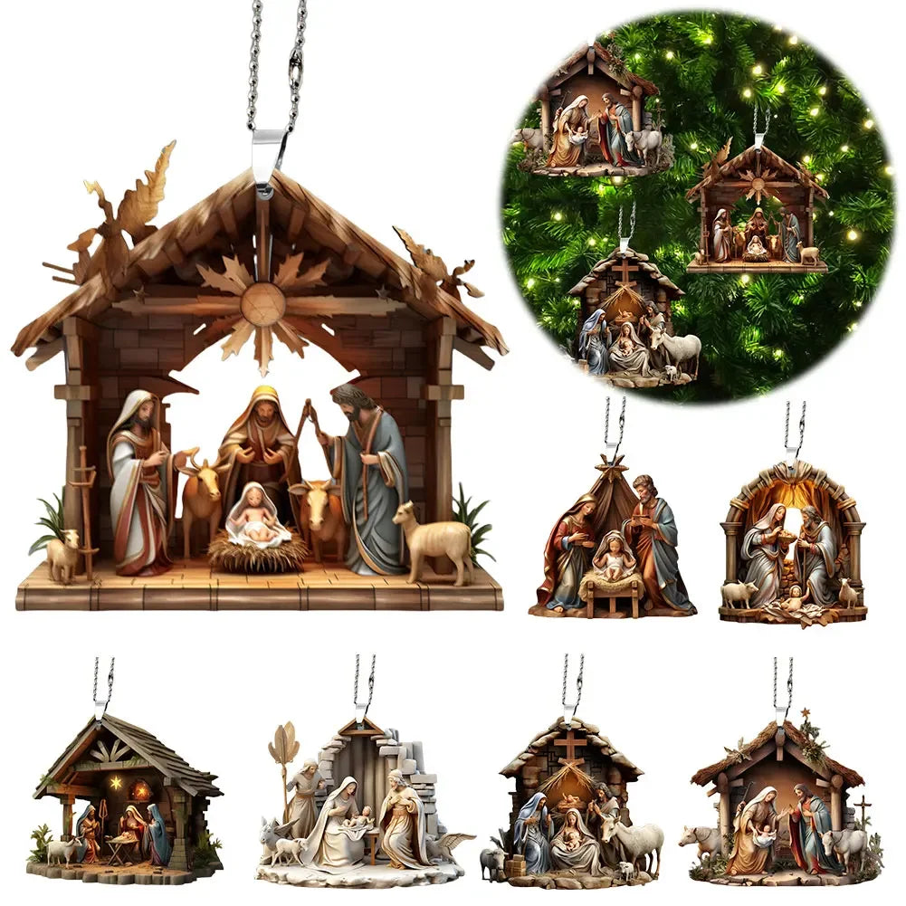 Nativity Scene Hanging Ornaments The Birth Of Jesus Decor Double Sided Car Rearview Mirror Pendants for Car Interior Decor