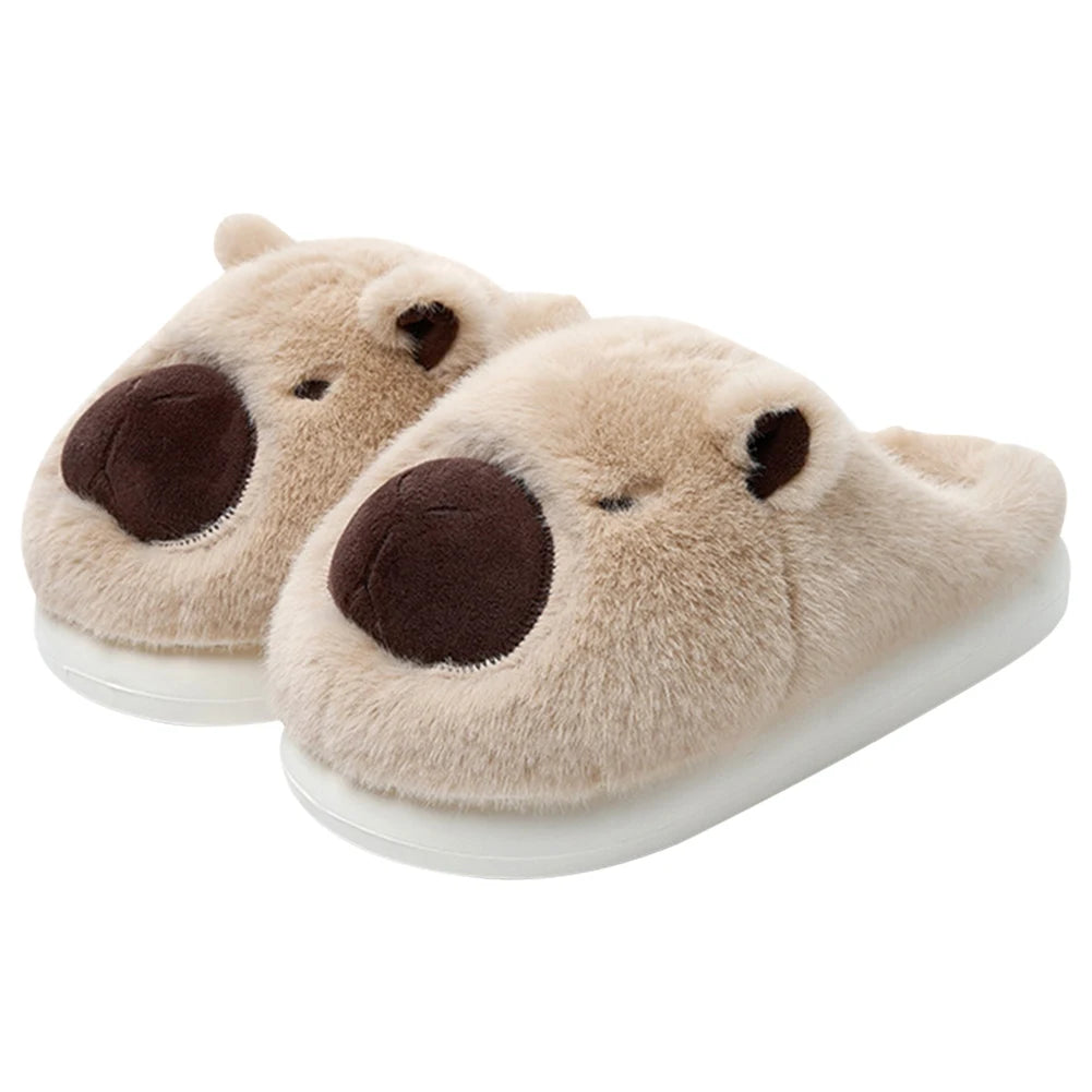 Plush Capybara Slippers Slip-on House Shoes Comfortable Thermal Home Slippers Non-Slip Fuzzy Capybara Slippers for Autumn Winter