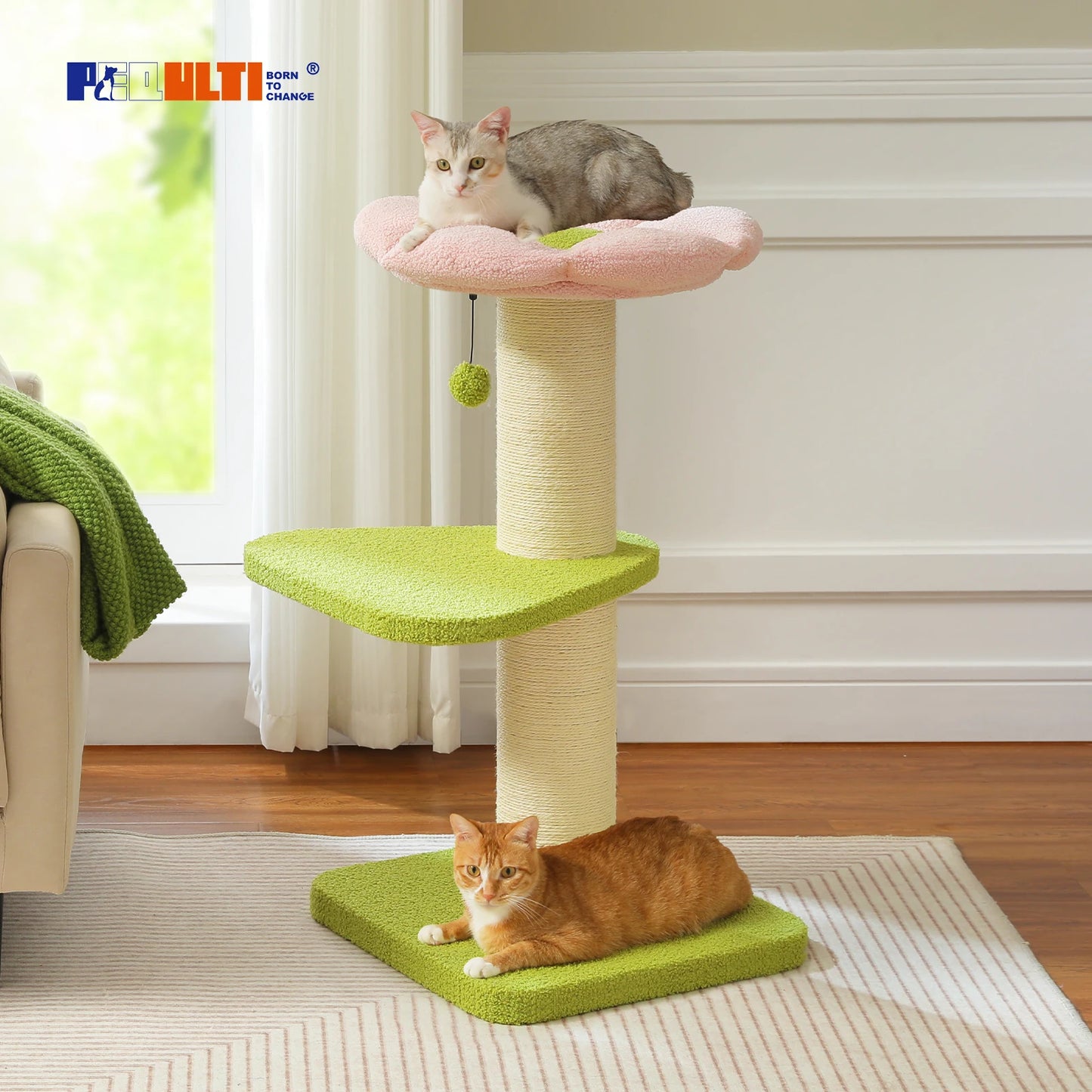 Cat Scratching Post for Large Cats, Small Cat Tree Tower with Thick Scratching Post, Top Bed, Indoor Tall Cat Scratcher, Cat Toy