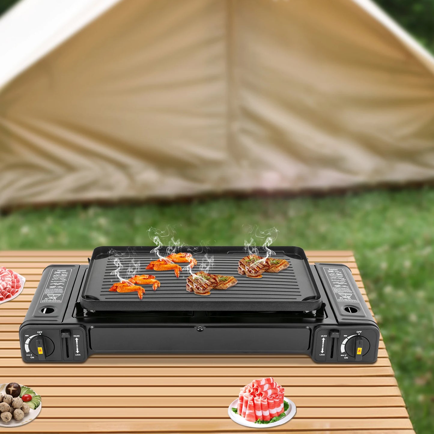 Double Head Barbecue Gas stove with Baking Tray Home Application Home Outdoor