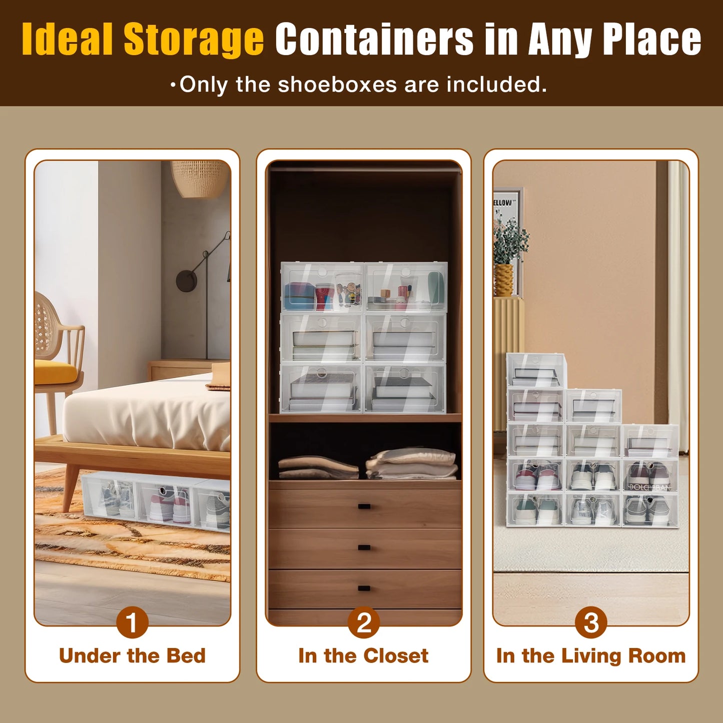20/24PCS Foldable Storage Home Clear Organizer Rack Plastic Shoe Box Set White New