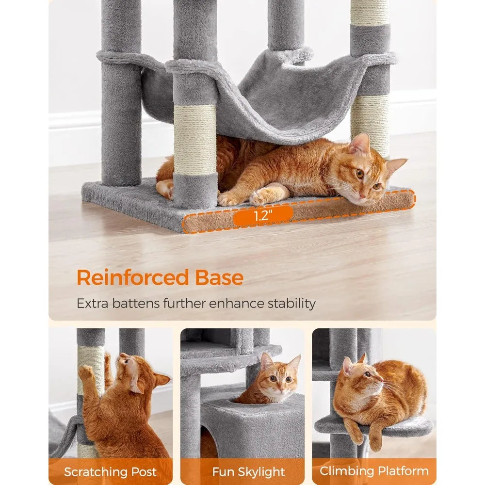 Feandrea Cat Tree, 61-Inch Cat Tower for Indoor Cats, Plush Multi-Level Cat Condo with 5 Scratching Posts, 2 Perches, 2 Caves, H