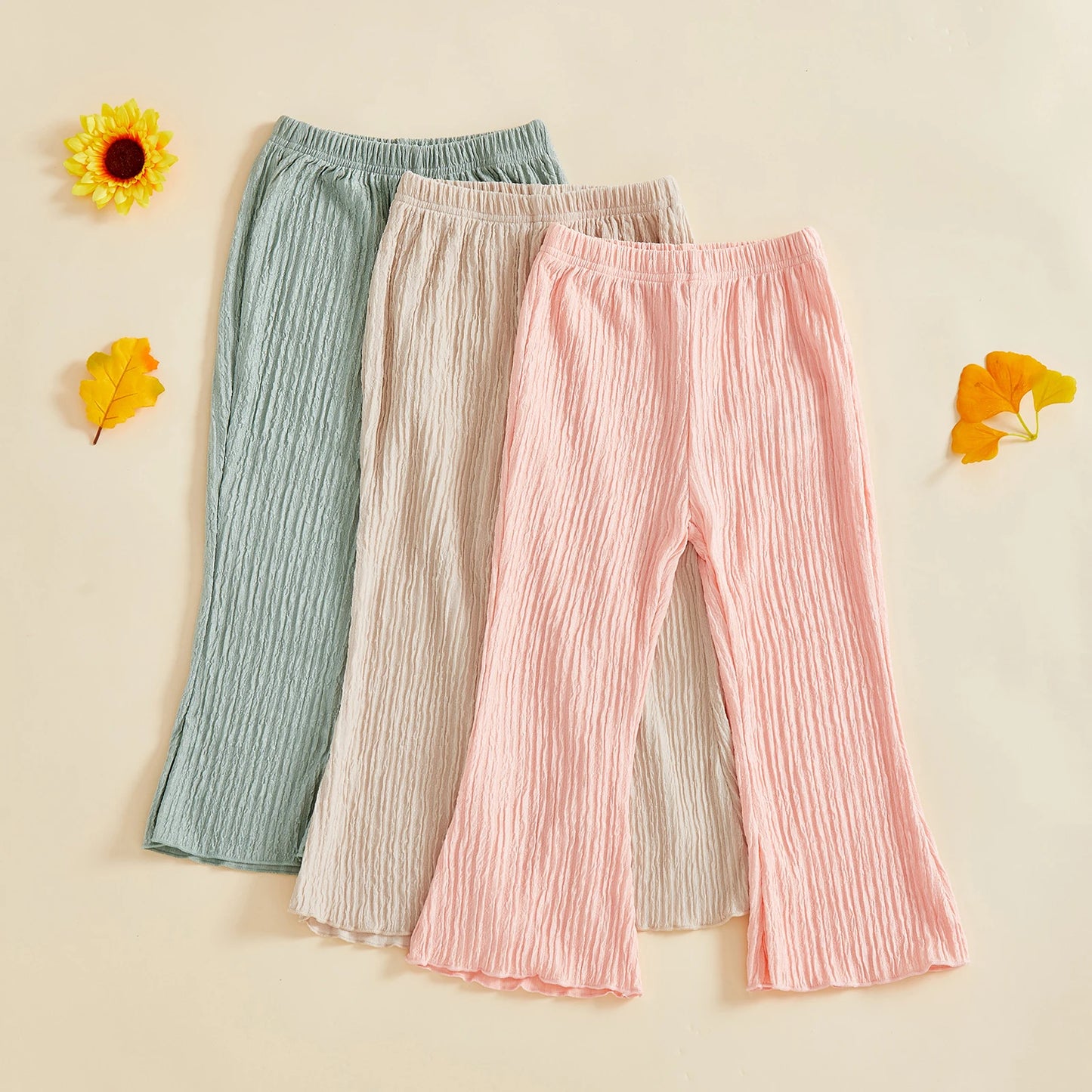 Toddler Girls Flare Pants Set Casual Elastic Waist Solid Color Bell Bottom Pants Trousers