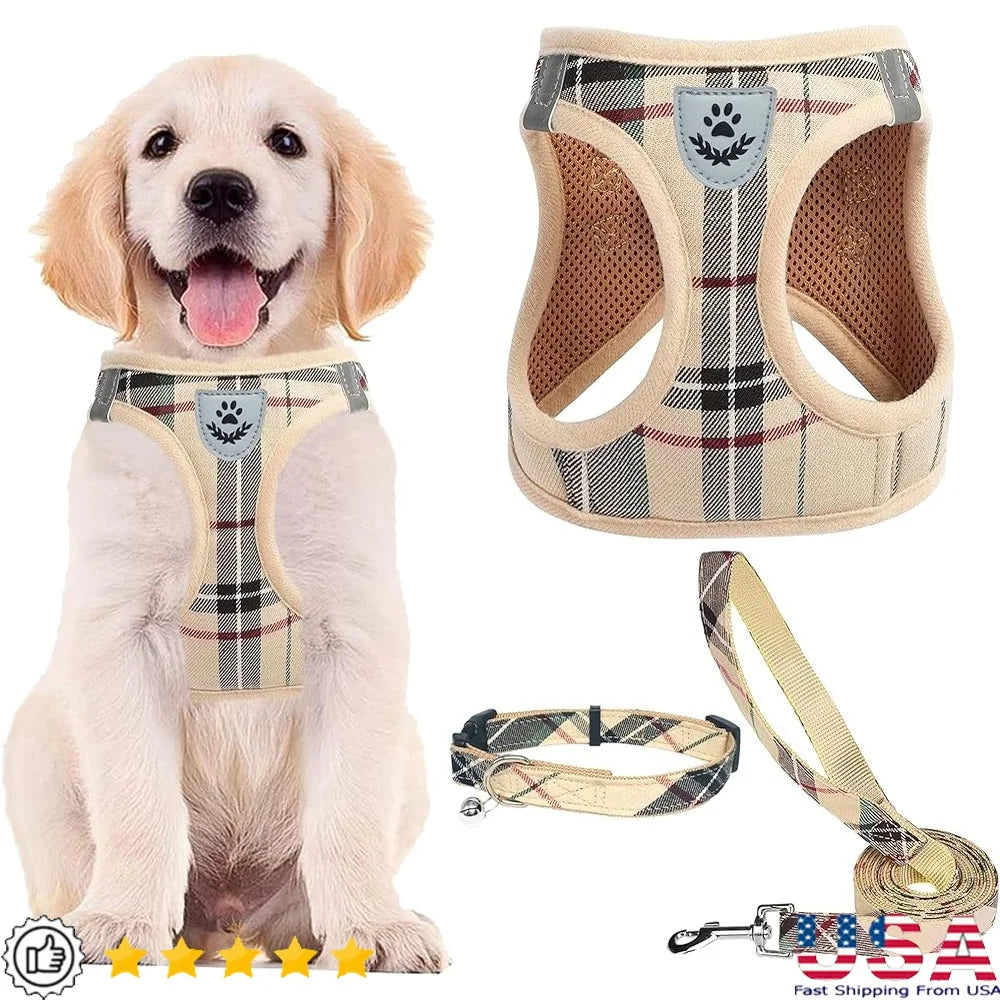 Adjustable No Pull Dog Harness Collar Leash Set Step In Breathable Soft Pet Gear Small Medium Dogs Cats Outdoor Walking Running