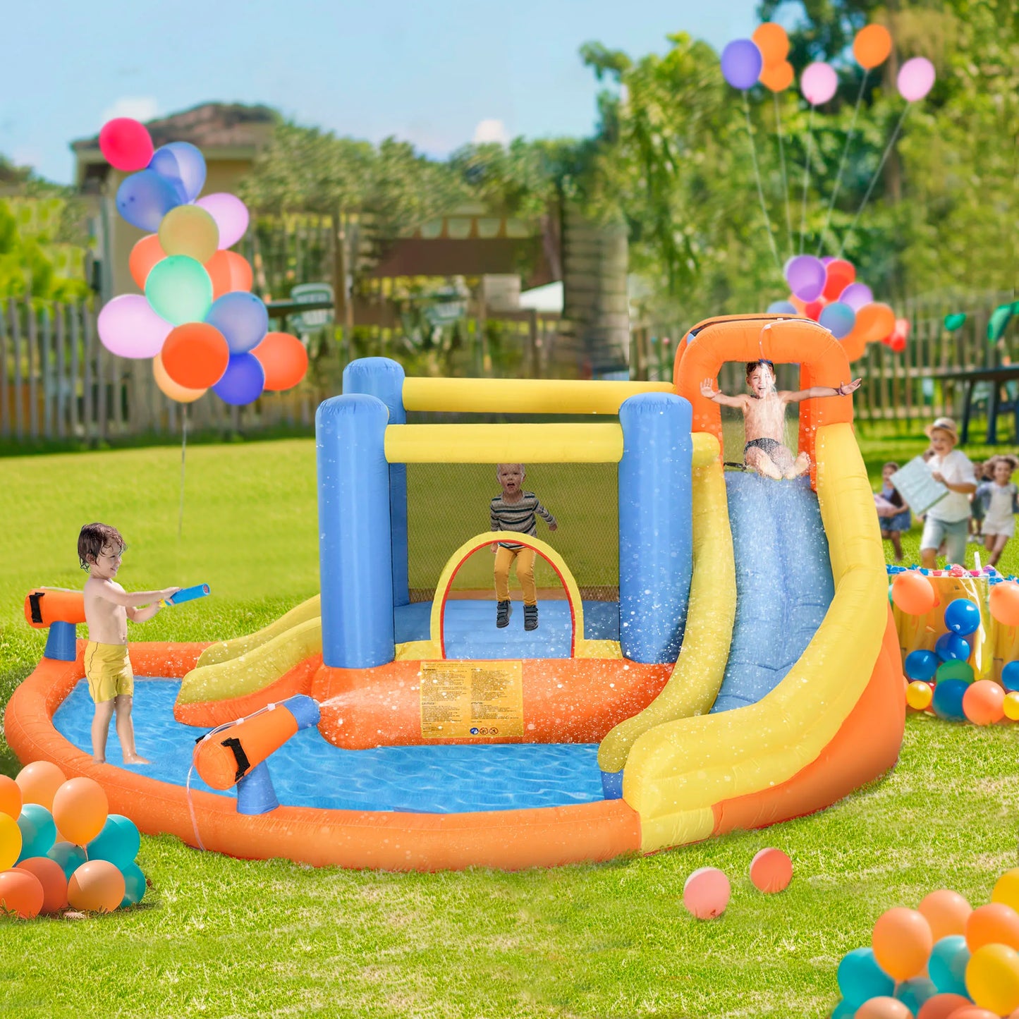 13.7' X 11.8' X 6.2' Outdoor Inflated Castle for Splashing, Sliding, & Climbing