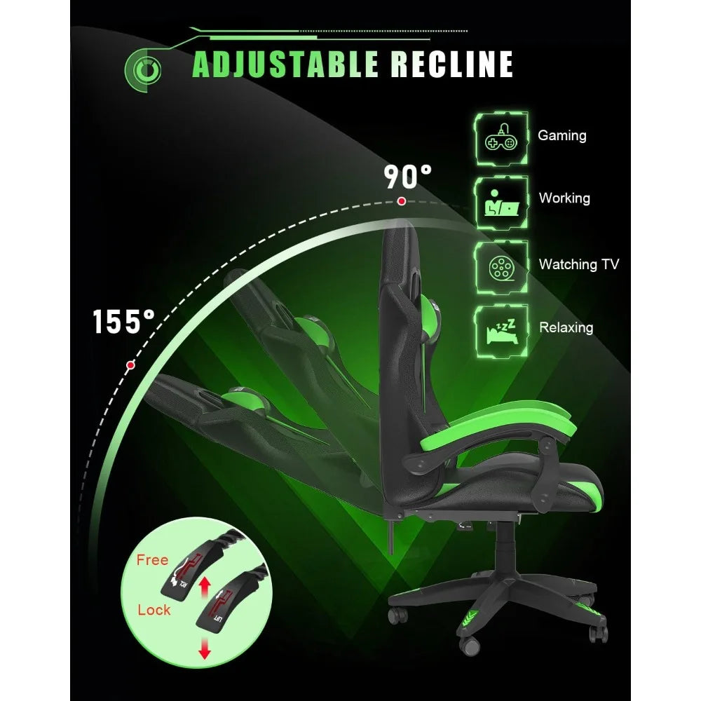Gaming Chair with RGB LED Lights, High Back Ergonomic Computer Gamer Chair with Headrest and Lumbar Support, Racing Style Recli