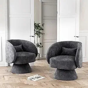Swivel Barrel Chair, Upholstered Cuddle Accent Swivel Chairs for Living Room, 360 Degree Modern Small Round Boucle Sherpa Swivel