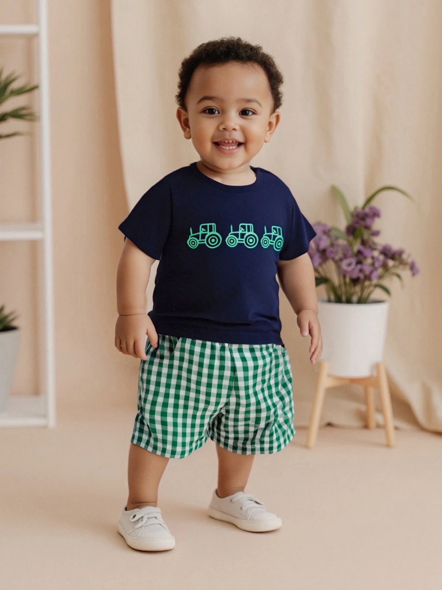 Toddler Boys 2-Piece Outfit Short Sleeve Dinosaur Print Tee with Denim Shorts Summer Set for Little Boys