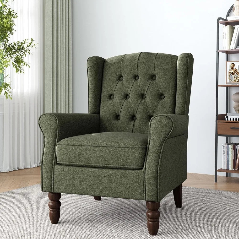 High Back Accent Chair,Upholstered Wingback Armchair with Solid Wood Legs for Small Spaces,Comfy Single Sofa Chair for Living Ro