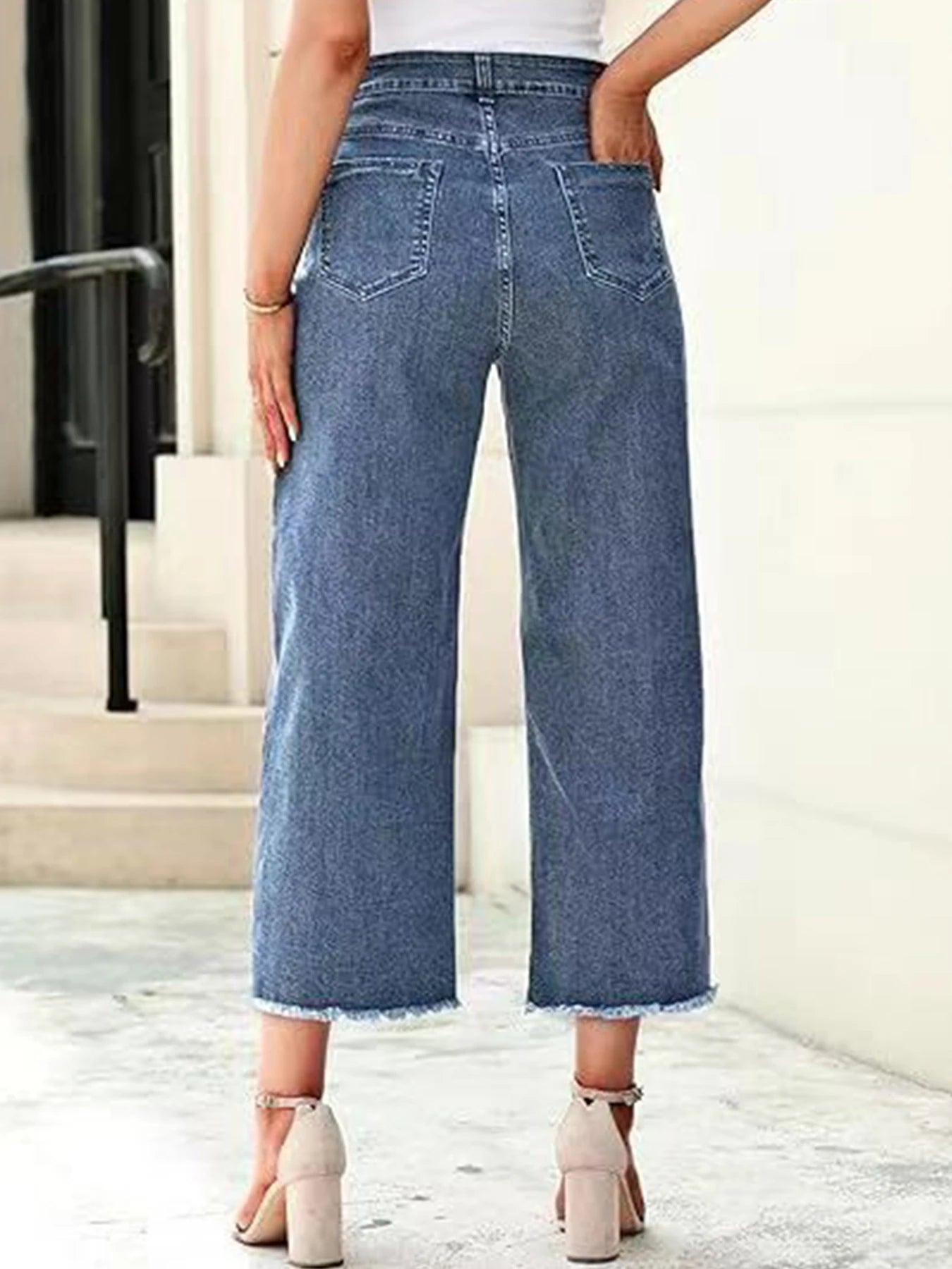 2025 New Personalized Women's Jeans, High Waist Wide Leg Straight Leg Seven Quarter Jeans