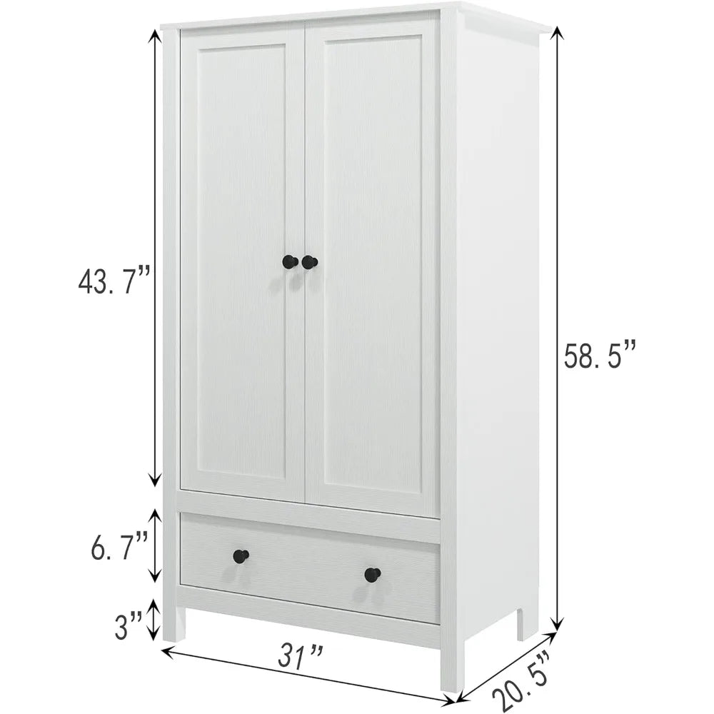 Wardrobes, 2 Door Wardrobe for Bedroom, Armoire with Drawer, Wardrobes(20.5"D x 31"W x 58.5"H)