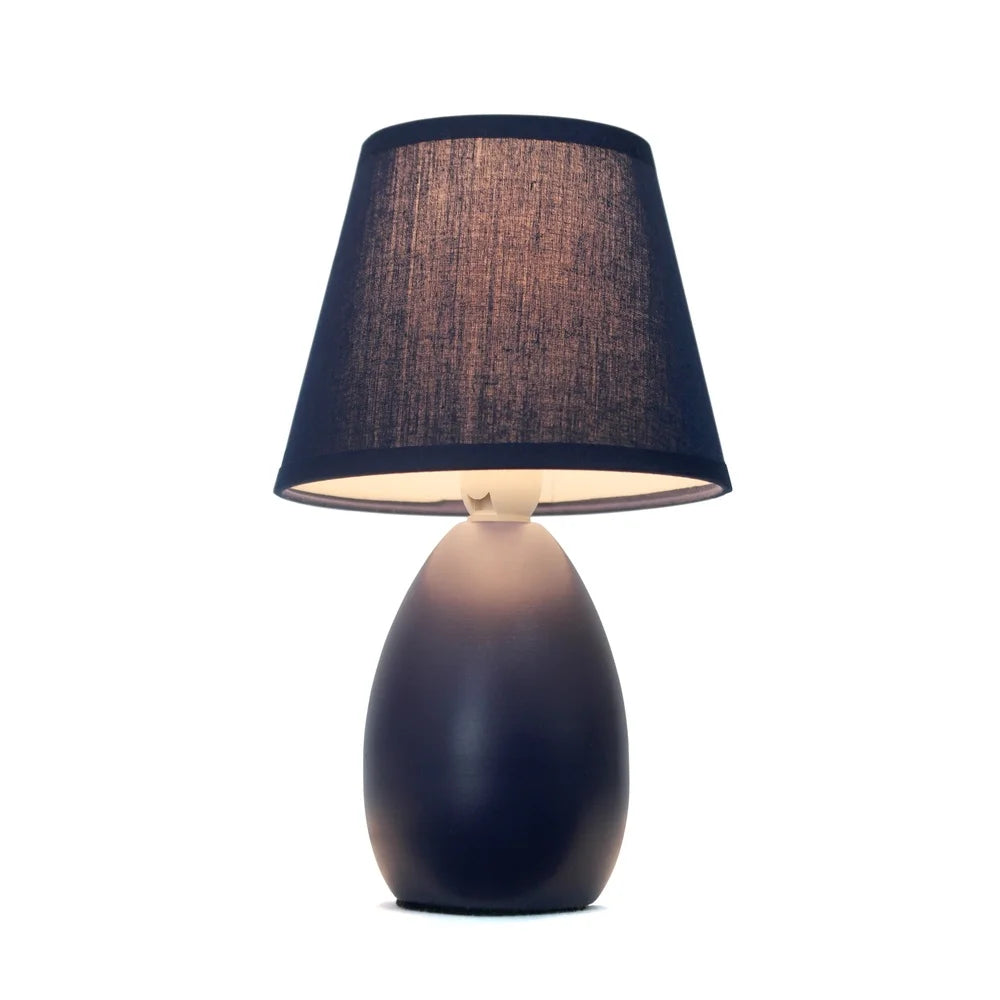 Mini Oval Ceramic Lamp Elegant Blue Fabric Shade Candelabra Base Ideal Living Room Bedroom Office Dorm Room 40W Bulb