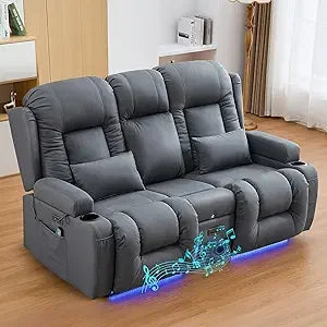 54" Power Loveseat Recliner Sofa, Electric Home Theater Seating with Massage Heat/4 Colors Ambient Lights/USB Port/Side Pocket/