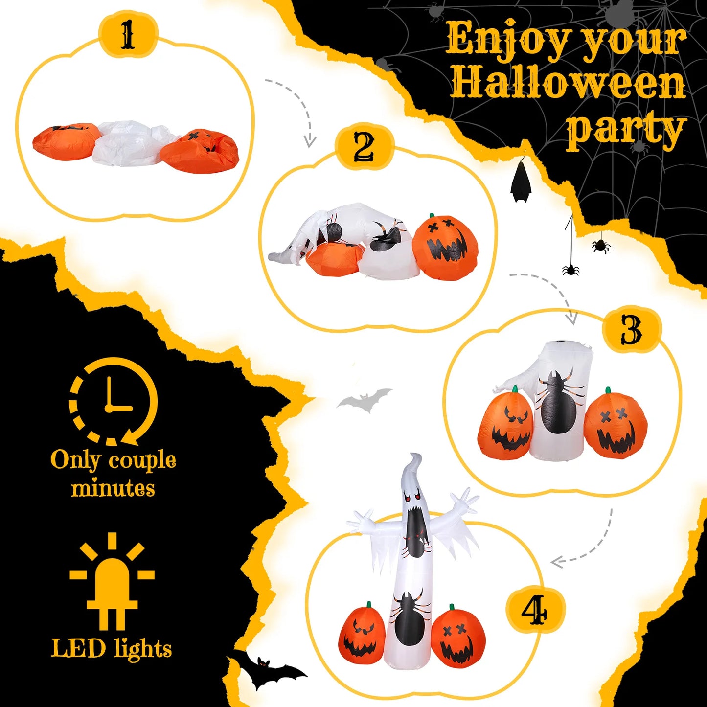 11.8 FT Halloween Inflatables Ghost Spider Pumpkin Outdoor Decorations, Scary Halloween Giant Blow up Ghost Decorations