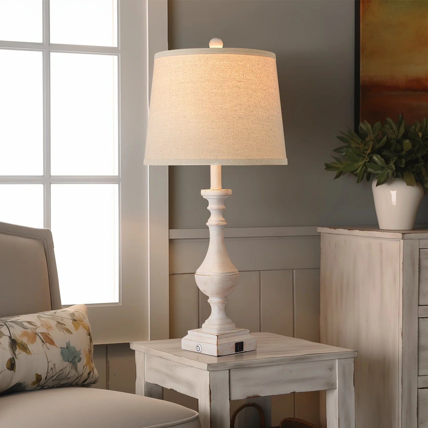 2 Set Coastal Candlestick Table Lamps For Living Room With 2 LED Bulbs, Touch Control 3 Way Dimmable Bedside Lamp